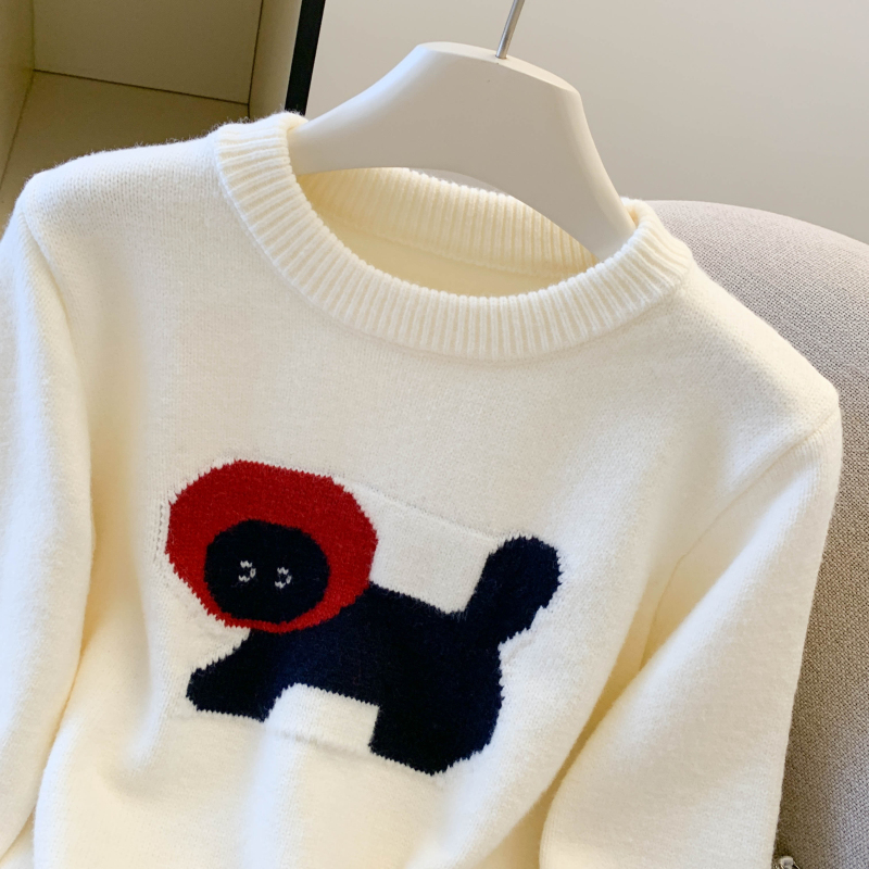 Short loose sweater thick jacquard tops for women