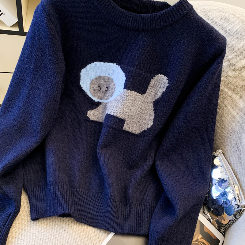 Short loose sweater thick jacquard tops for women