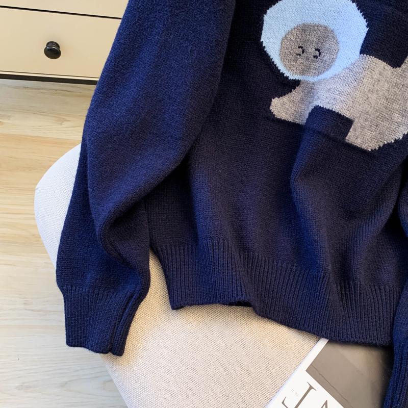 Short loose sweater thick jacquard tops for women