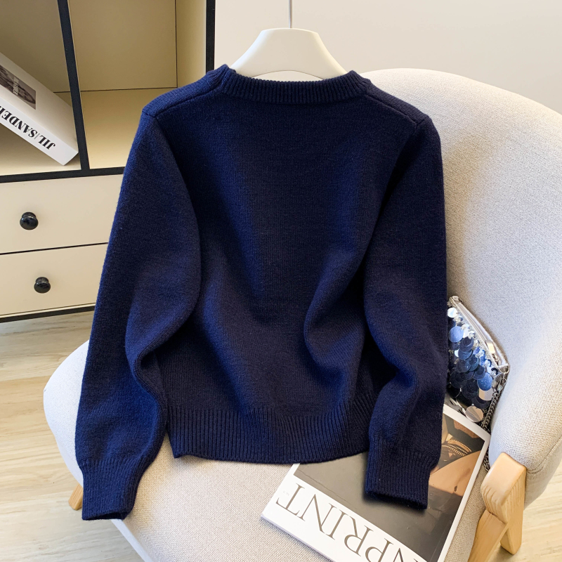 Short loose sweater thick jacquard tops for women