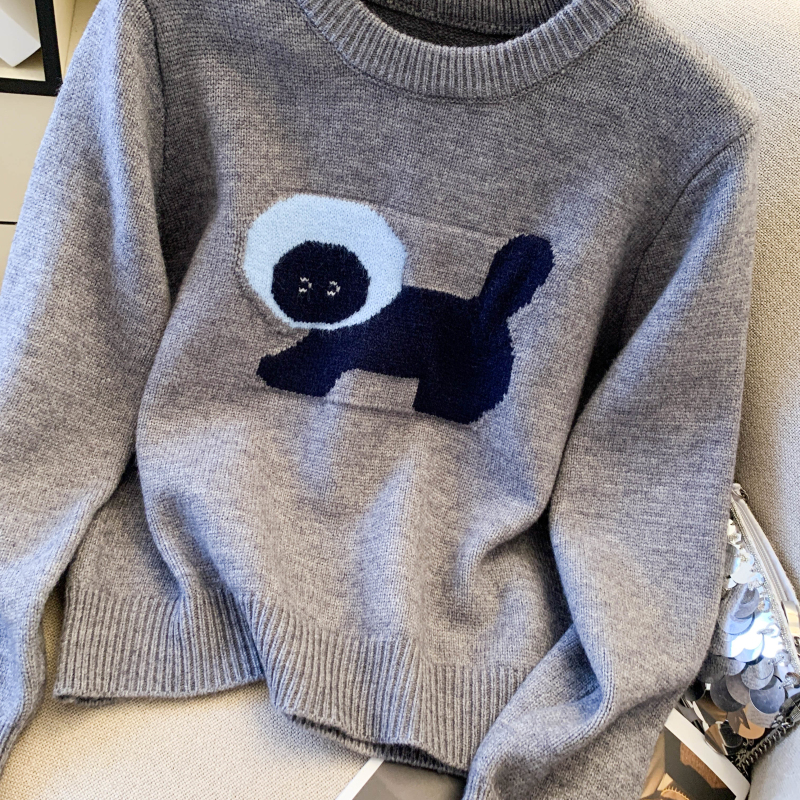 Short loose sweater thick jacquard tops for women