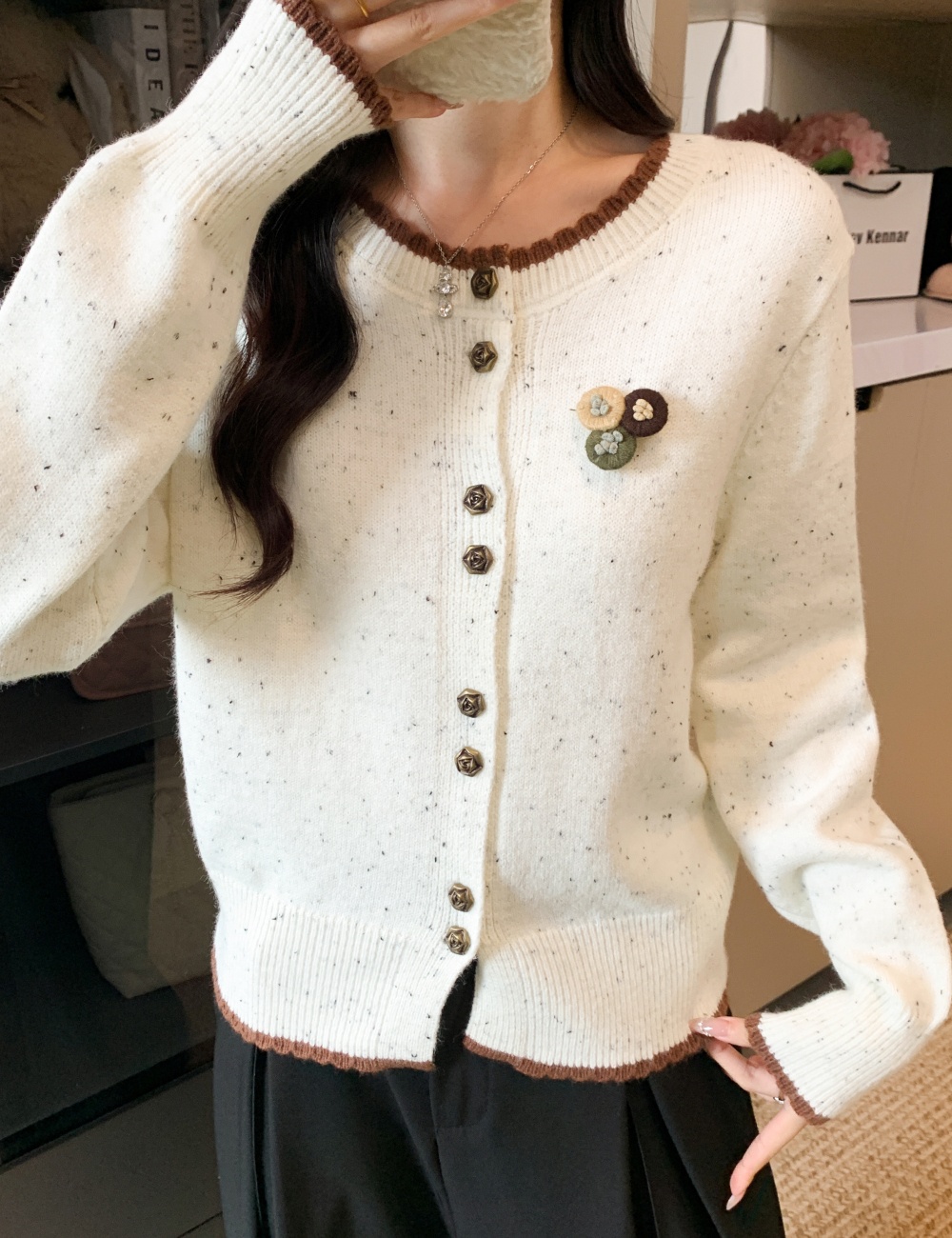 Pullover sweater round neck cardigan for women