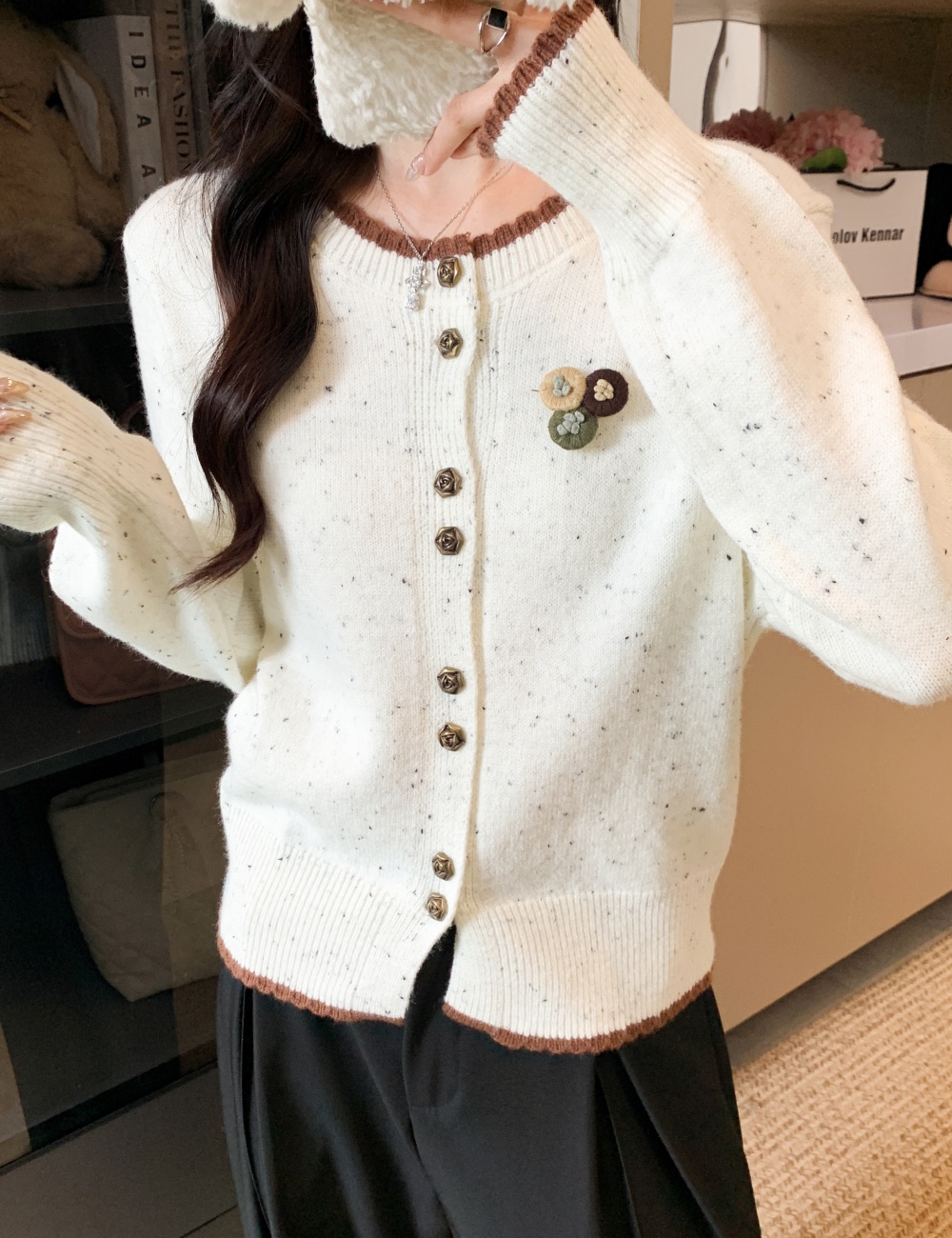 Pullover sweater round neck cardigan for women