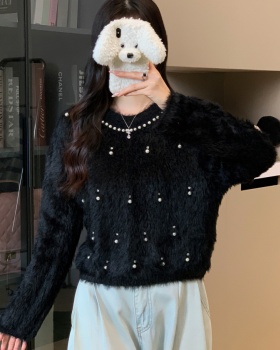 Lazy pearl loose autumn and winter sweater for women