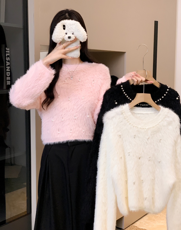 Lazy pearl loose autumn and winter sweater for women