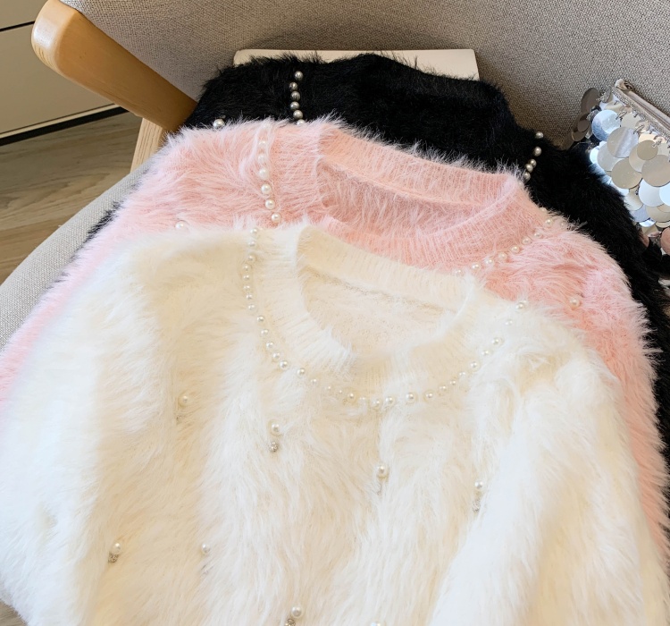 Lazy pearl loose autumn and winter sweater for women