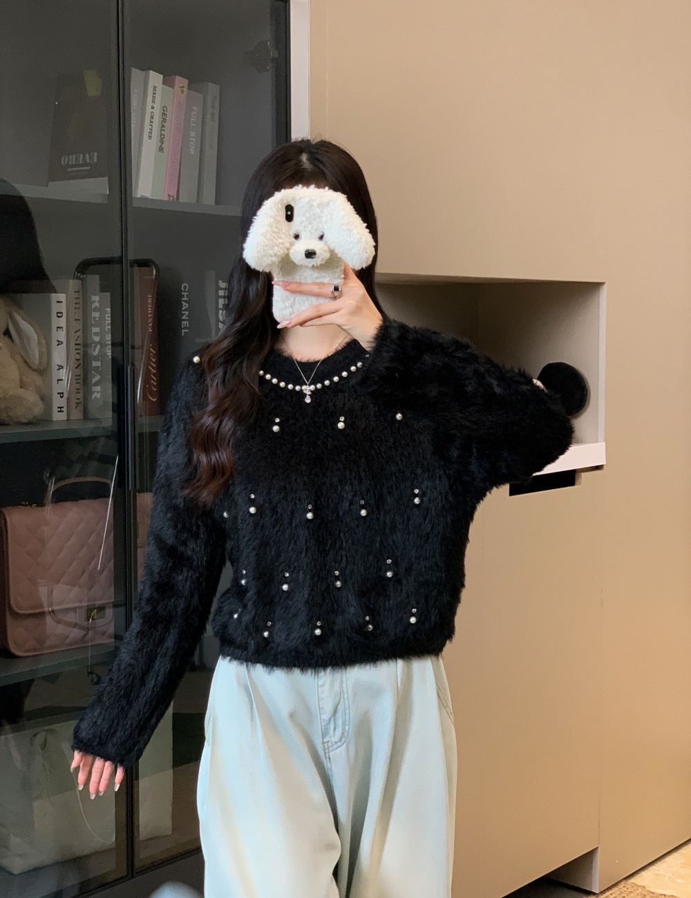 Lazy pearl loose autumn and winter sweater for women