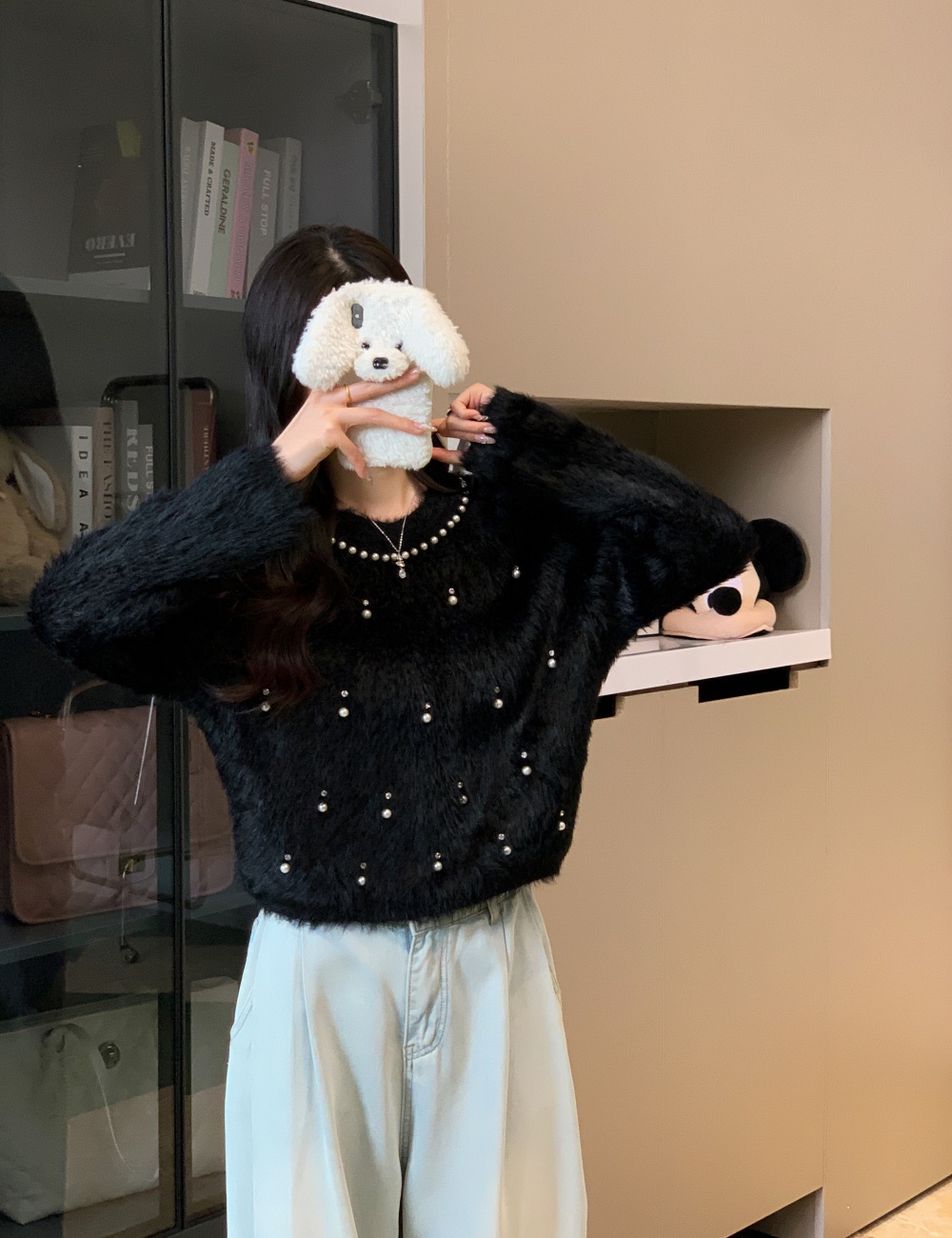 Lazy pearl loose autumn and winter sweater for women
