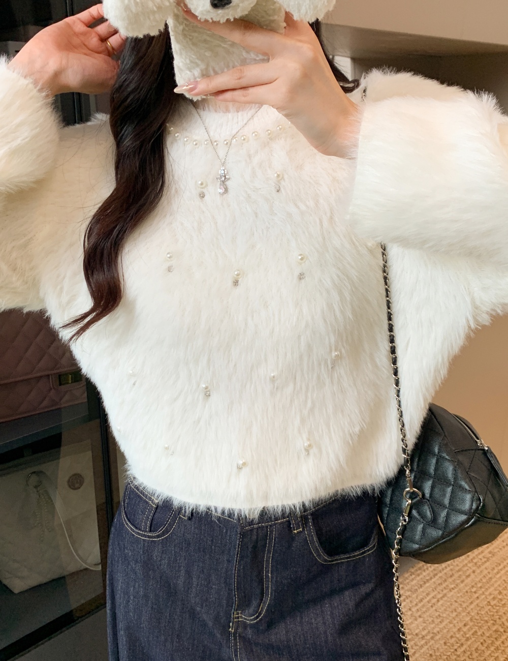 Lazy pearl loose autumn and winter sweater for women