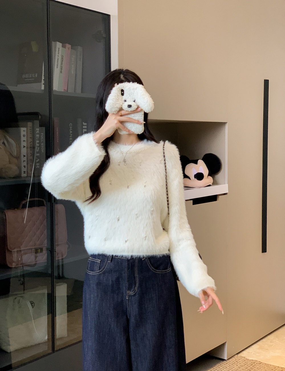 Lazy pearl loose autumn and winter sweater for women