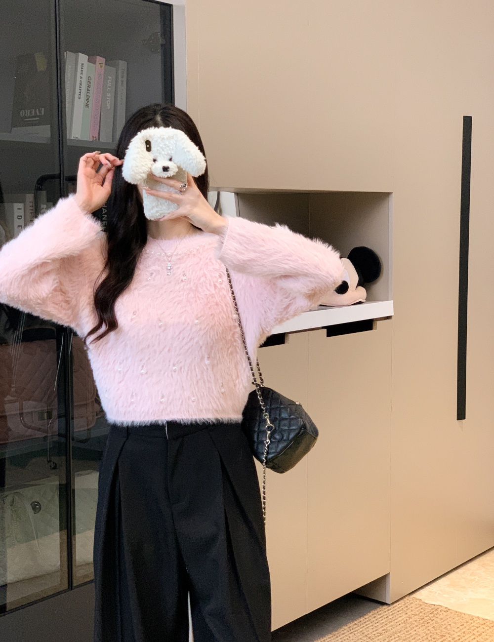 Lazy pearl loose autumn and winter sweater for women