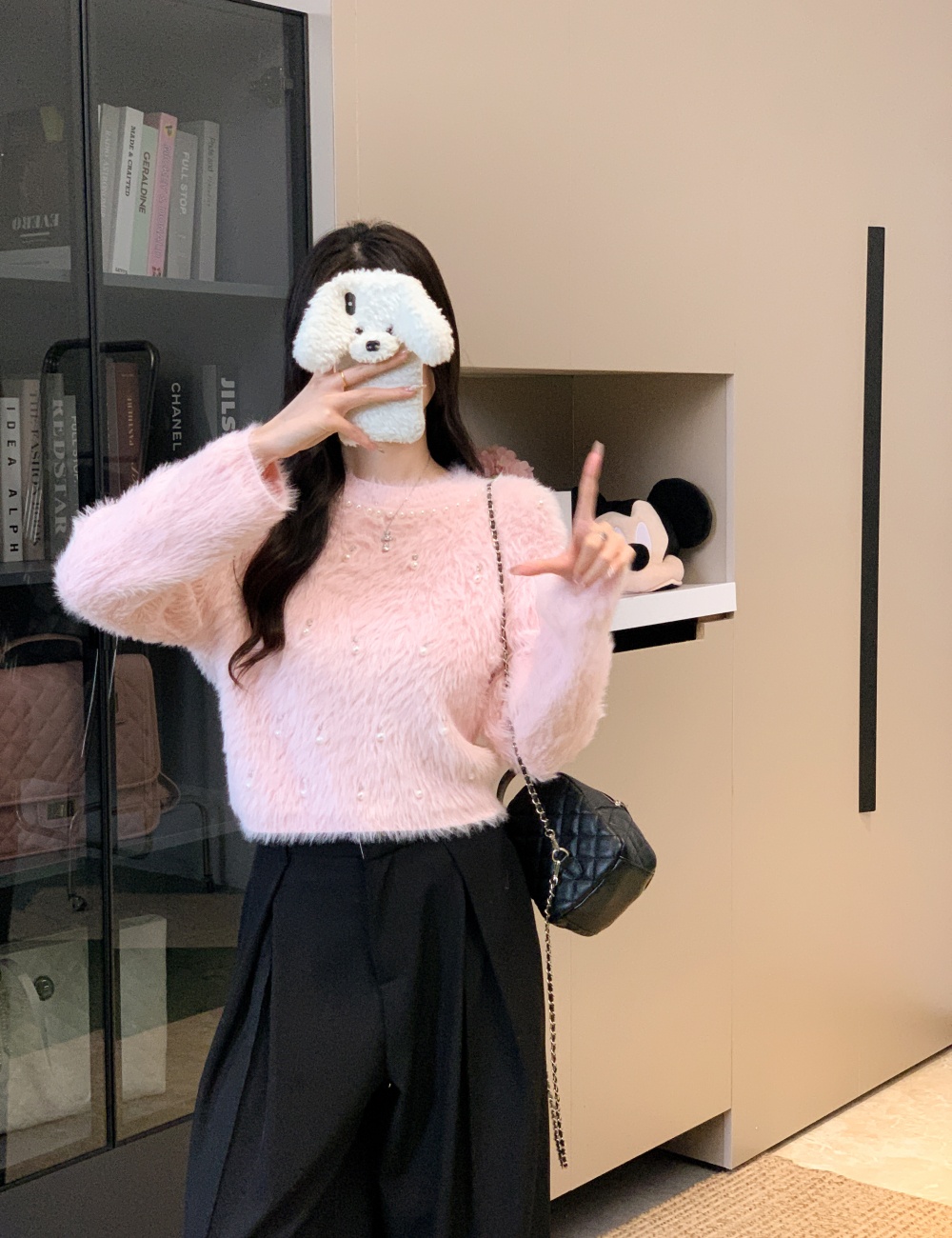 Lazy pearl loose autumn and winter sweater for women