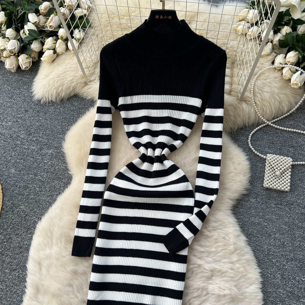 Knitted dress package hip long dress for women