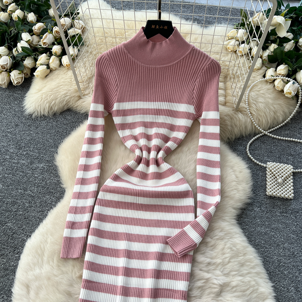 Knitted dress package hip long dress for women