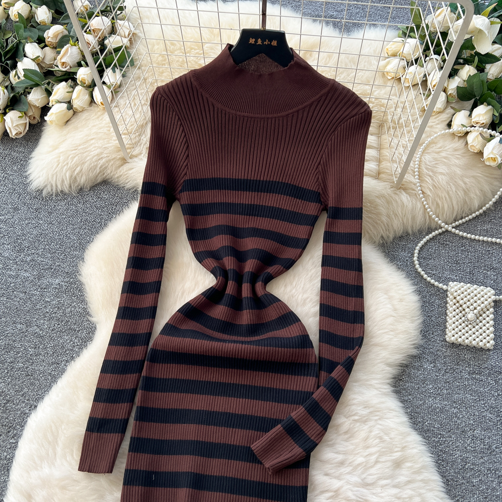 Knitted dress package hip long dress for women