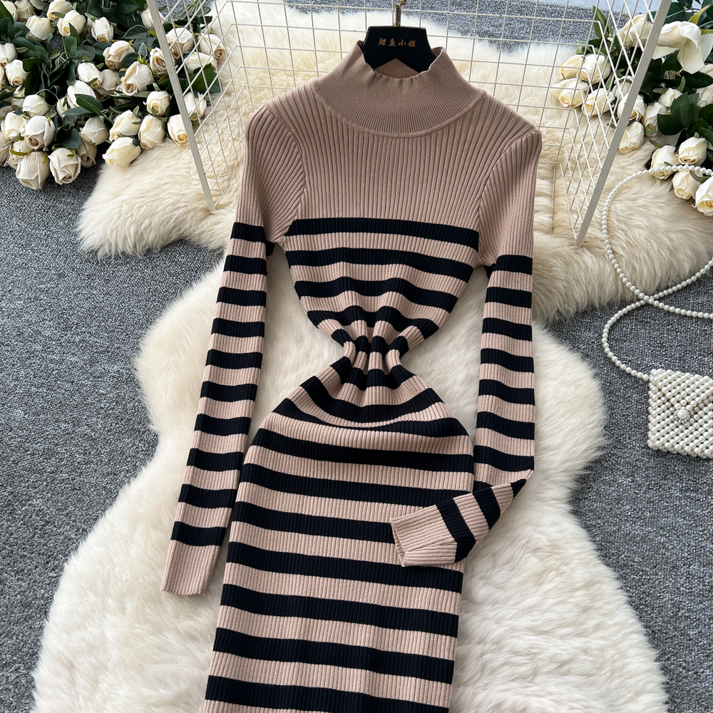 Knitted dress package hip long dress for women