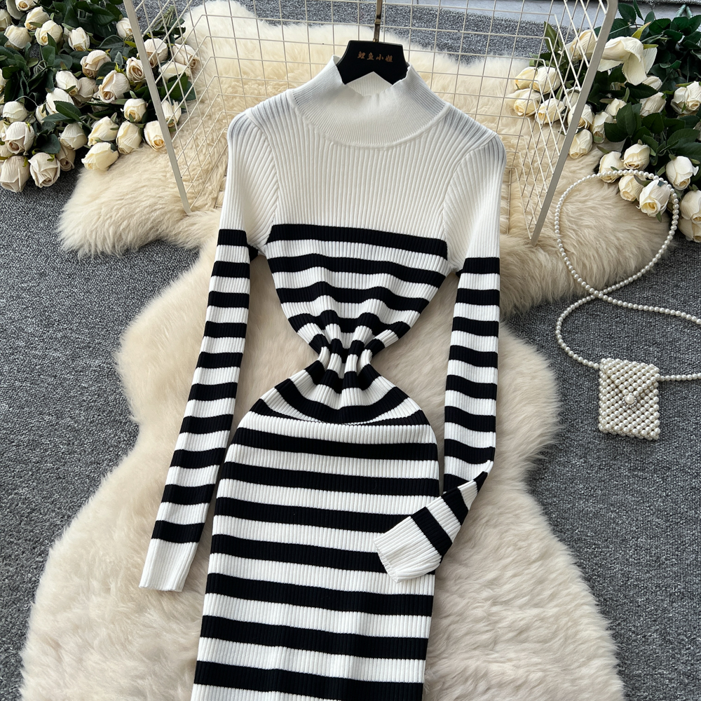 Knitted dress package hip long dress for women