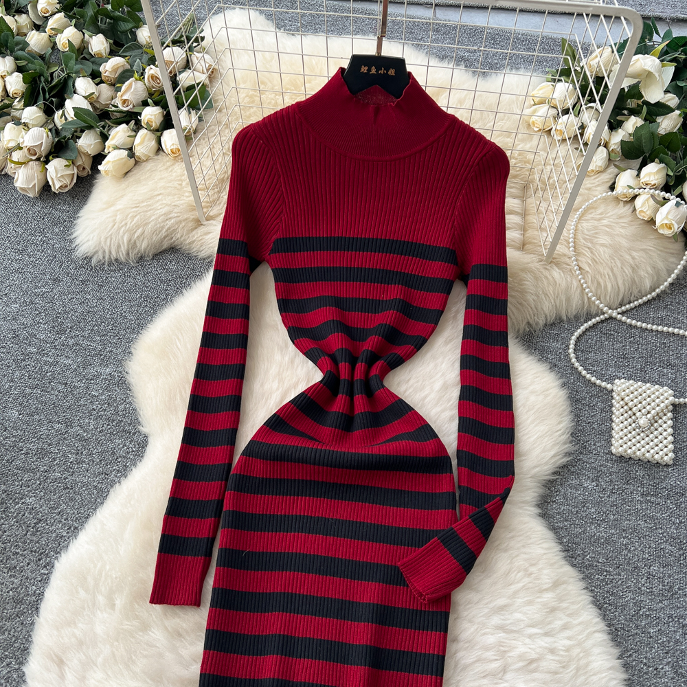 Knitted dress package hip long dress for women
