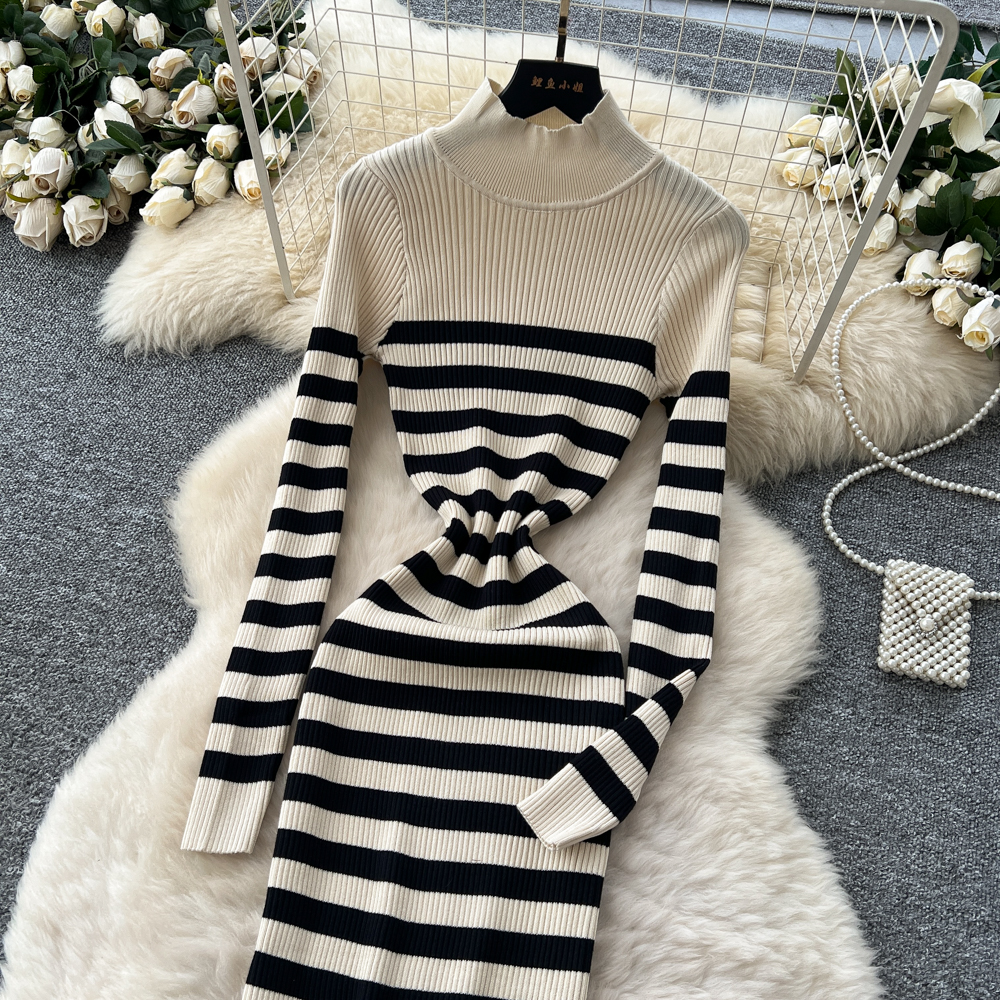 Knitted dress package hip long dress for women