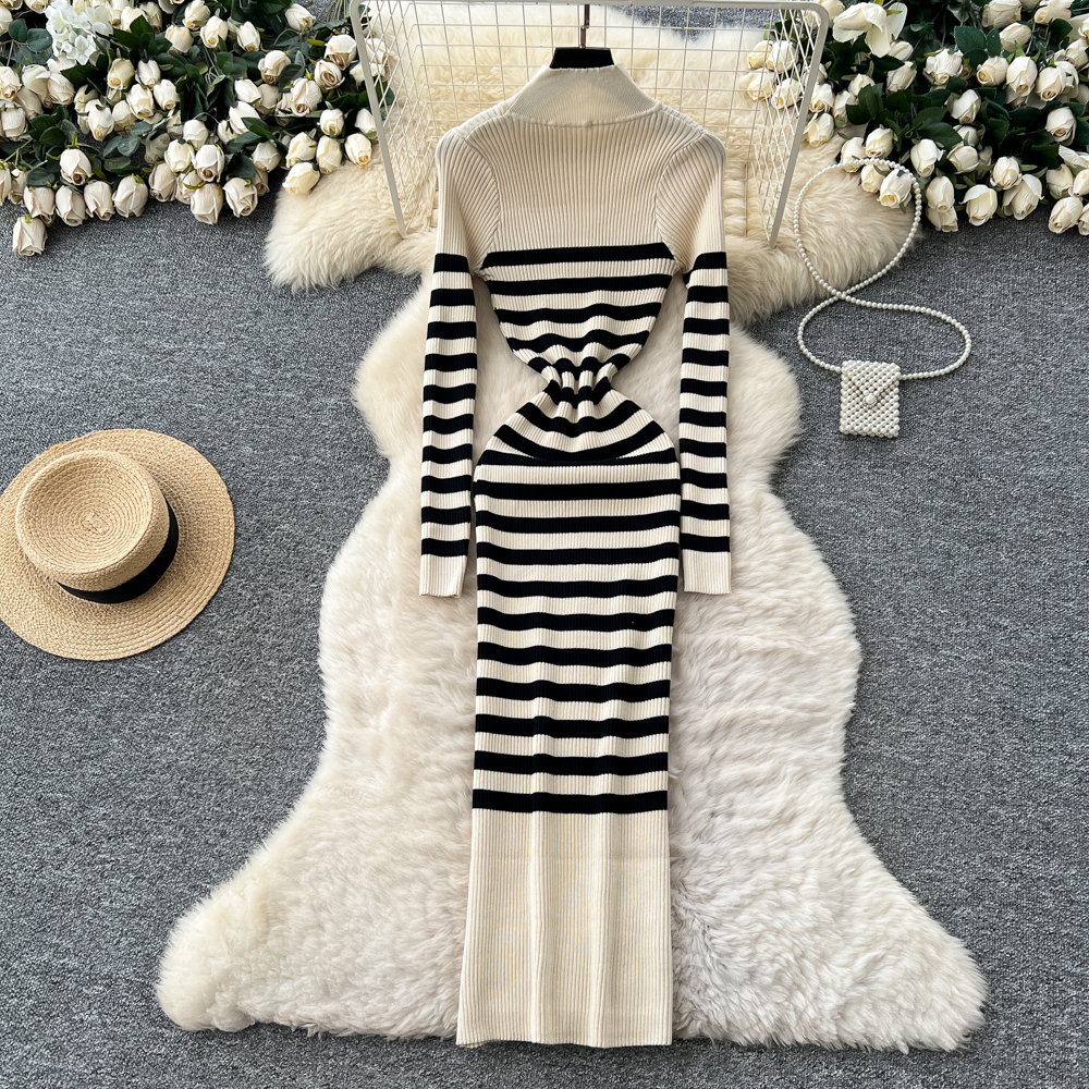 Knitted dress package hip long dress for women