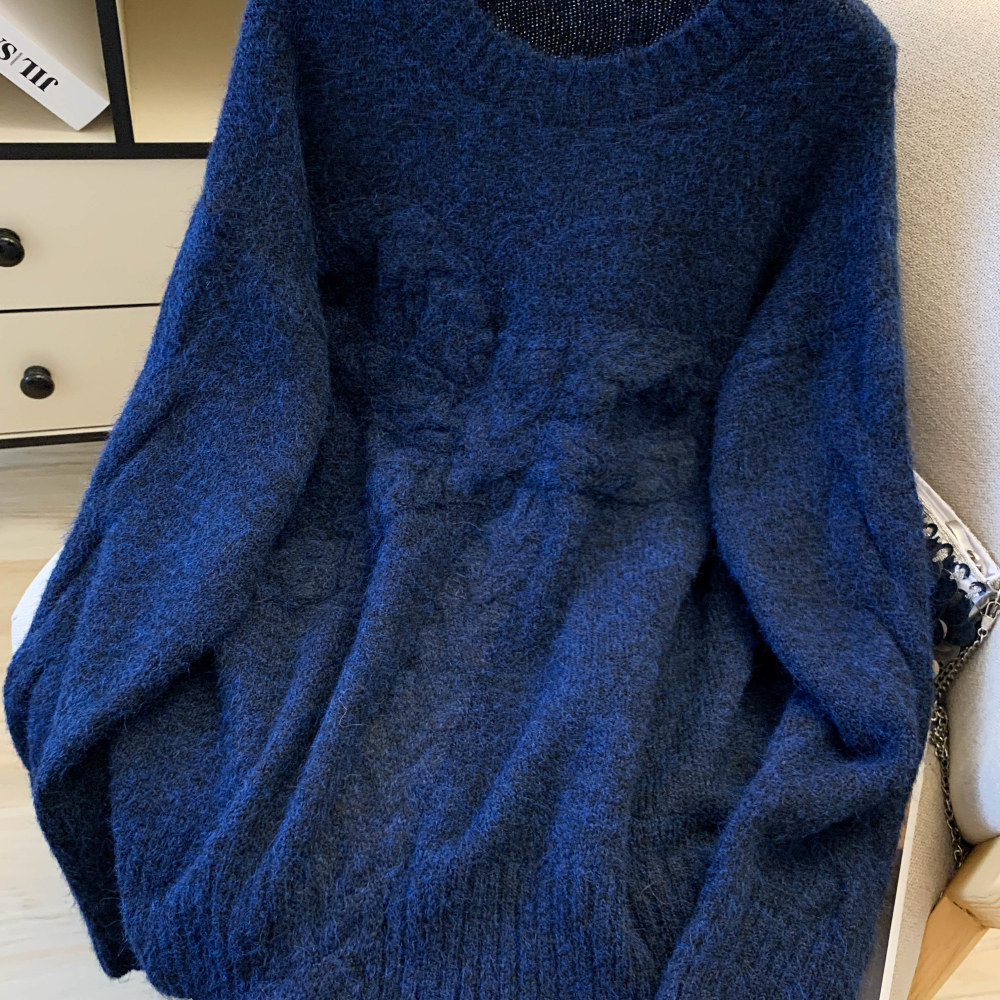 Round neck retro bow sweater loose pullover tops