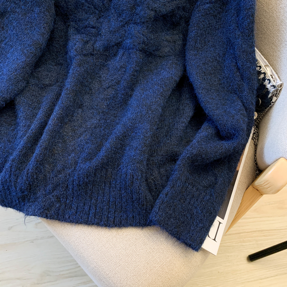 Round neck retro bow sweater loose pullover tops