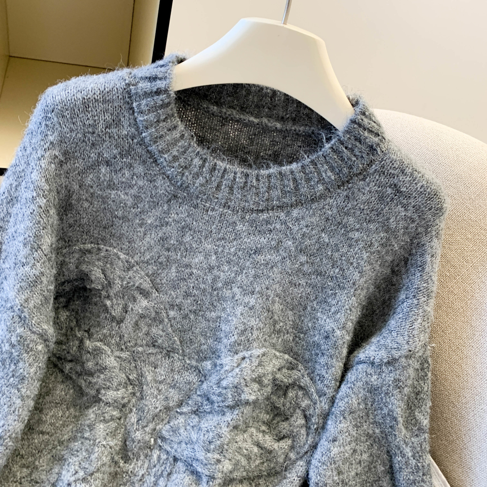 Round neck retro bow sweater loose pullover tops