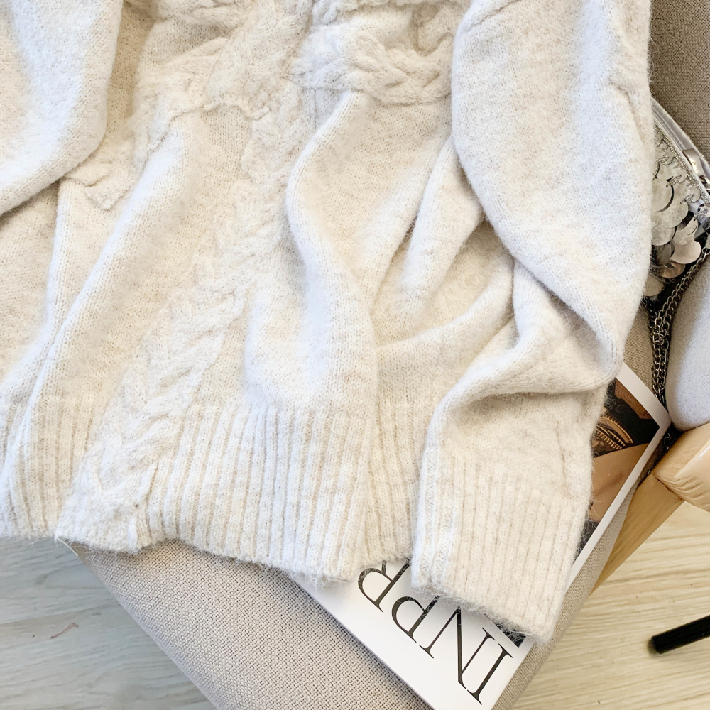 Round neck retro bow sweater loose pullover tops