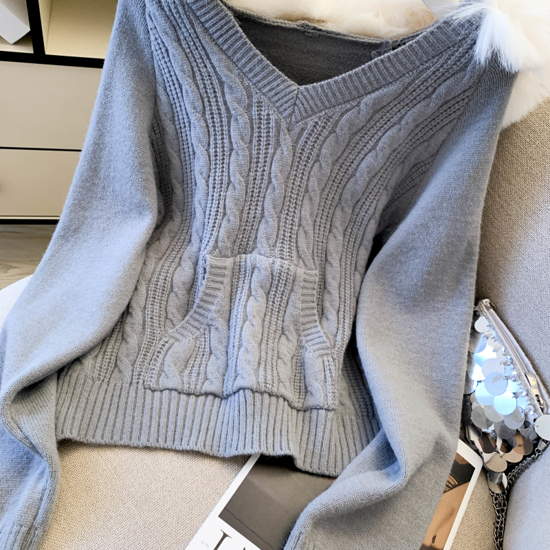 Sweet knitted coat twist hooded with hair for women