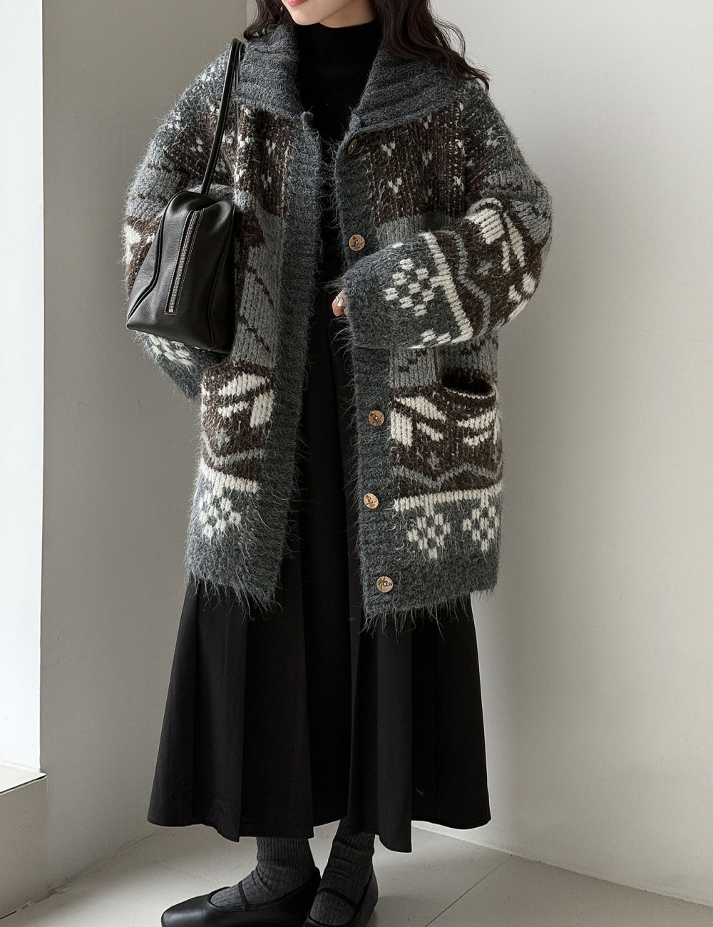 Lapel retro cardigan mixed colors knitted sweater for women