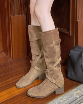 Cross buff thigh boots heighten middle cylinder boots for women