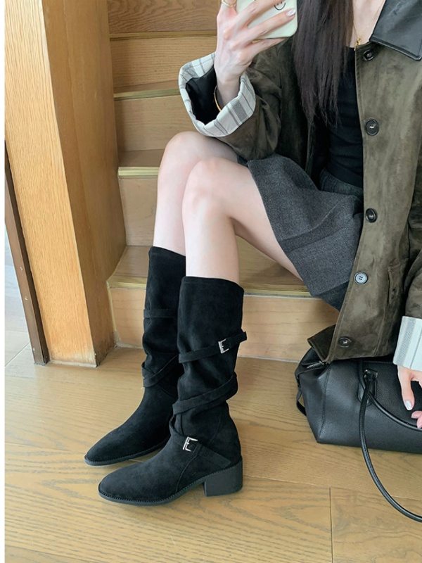Cross buff thigh boots heighten middle cylinder boots for women