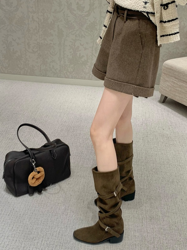 Cross buff thigh boots heighten middle cylinder boots for women