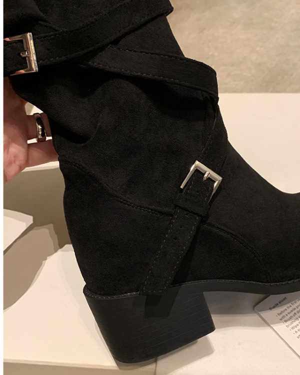 Cross buff thigh boots heighten middle cylinder boots for women