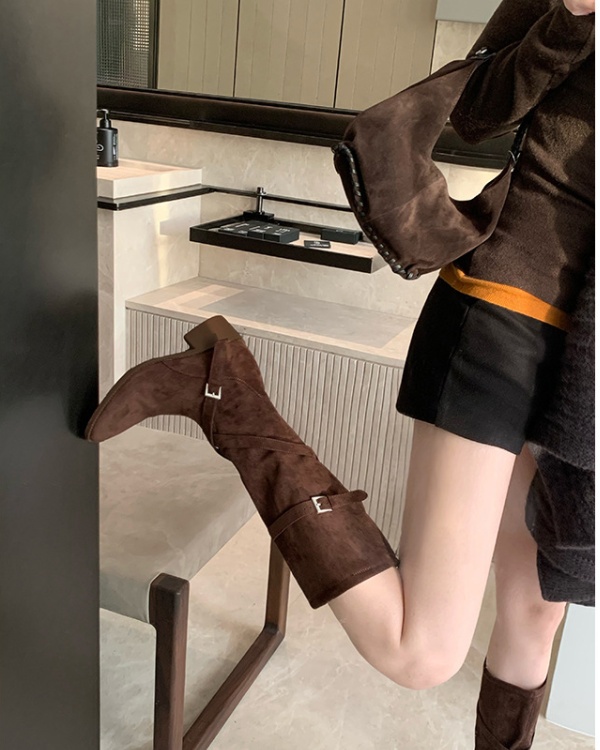 Cross buff thigh boots heighten middle cylinder boots for women