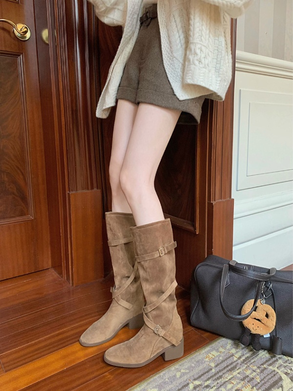 Cross buff thigh boots heighten middle cylinder boots for women