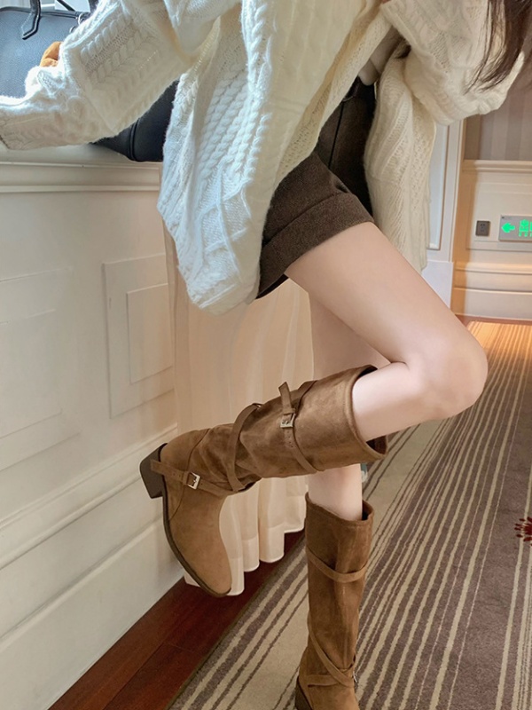 Cross buff thigh boots heighten middle cylinder boots for women
