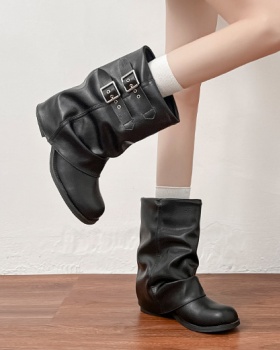 Thick crust low cylinder thick retro boots for women