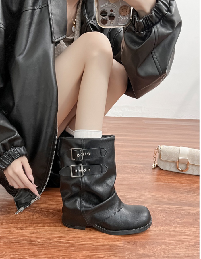 Thick crust low cylinder thick retro boots for women