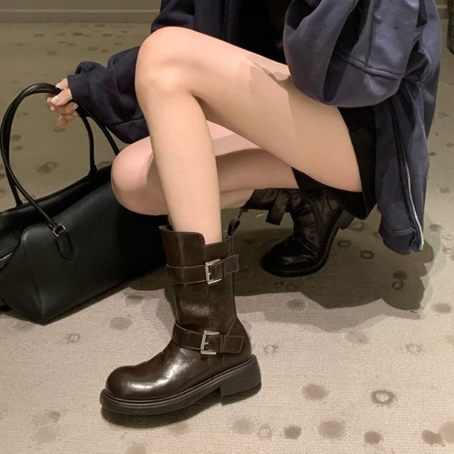 Thick crust double cingulate middle cylinder winter boots