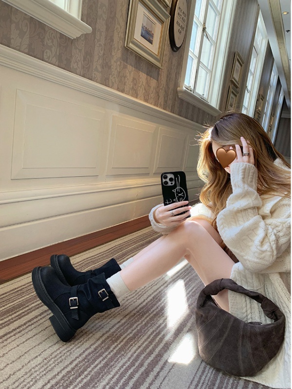 Fold low cylinder high round boots for women