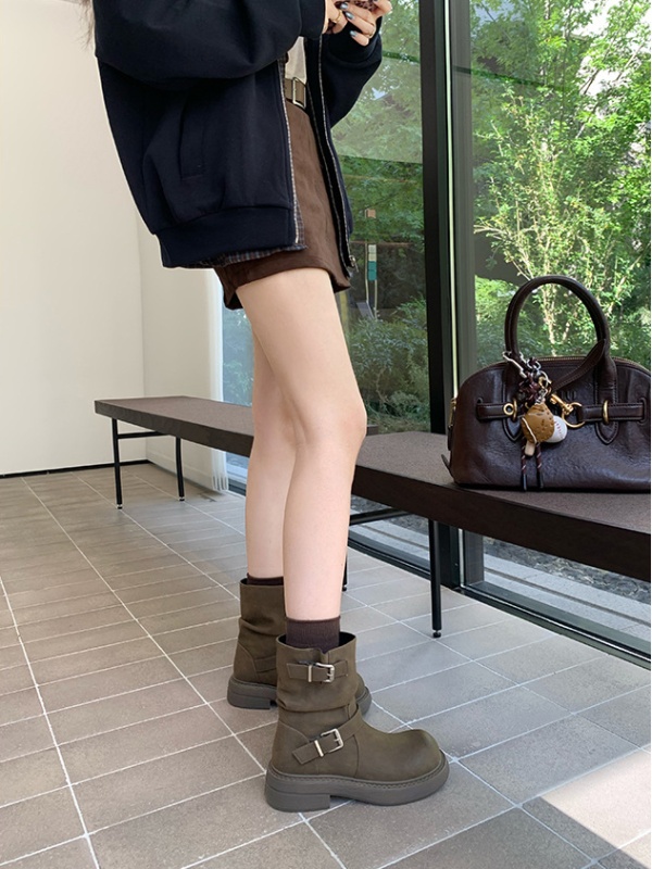 Fold low cylinder high round boots for women