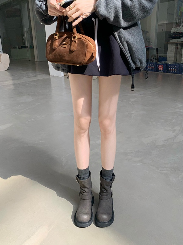 Fold low cylinder high round boots for women