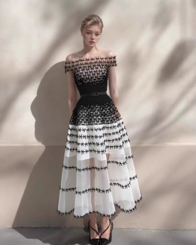 Elegant temperament dress gradient gauze long dress