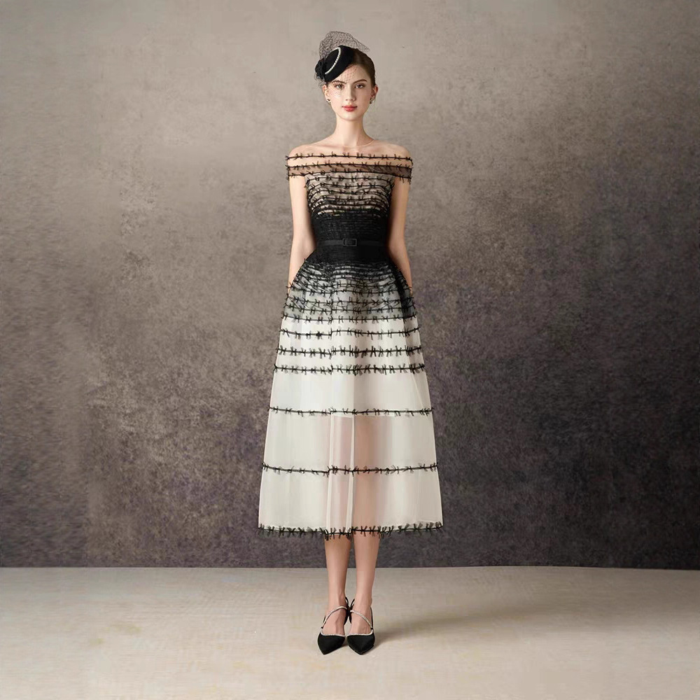 Elegant temperament dress gradient gauze long dress