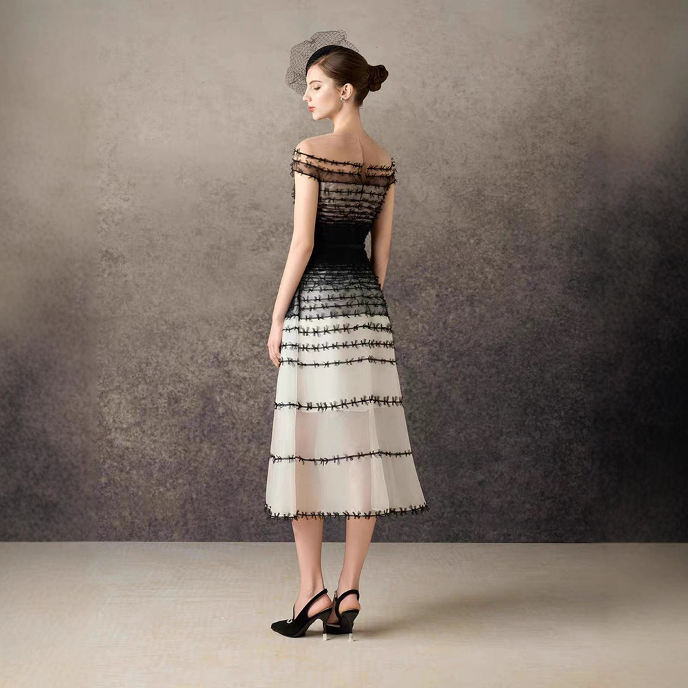 Elegant temperament dress gradient gauze long dress