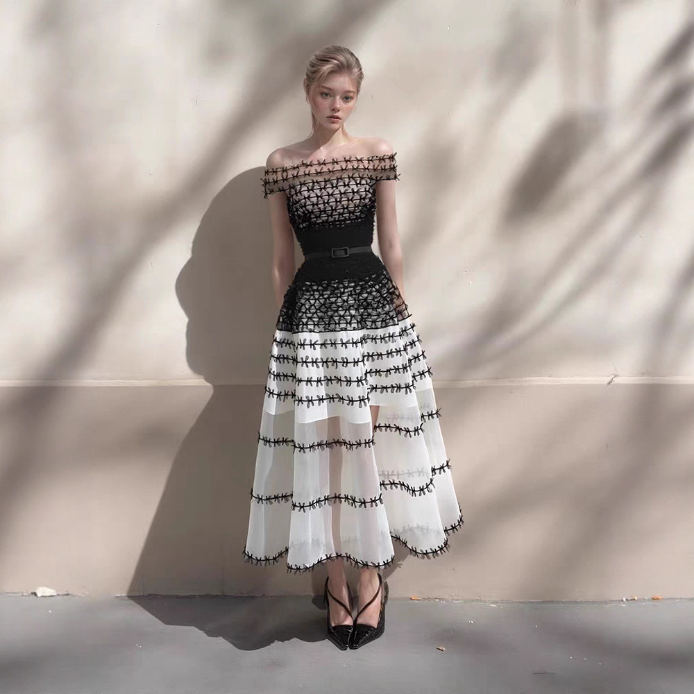 Elegant temperament dress gradient gauze long dress