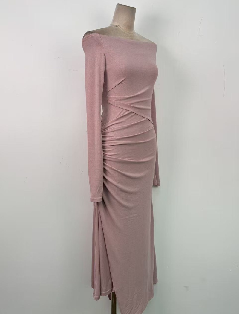 Tender flat shoulder long dress temperament elegant dress