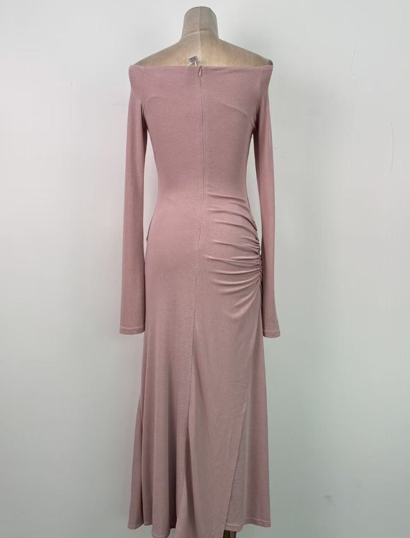 Tender flat shoulder long dress temperament elegant dress