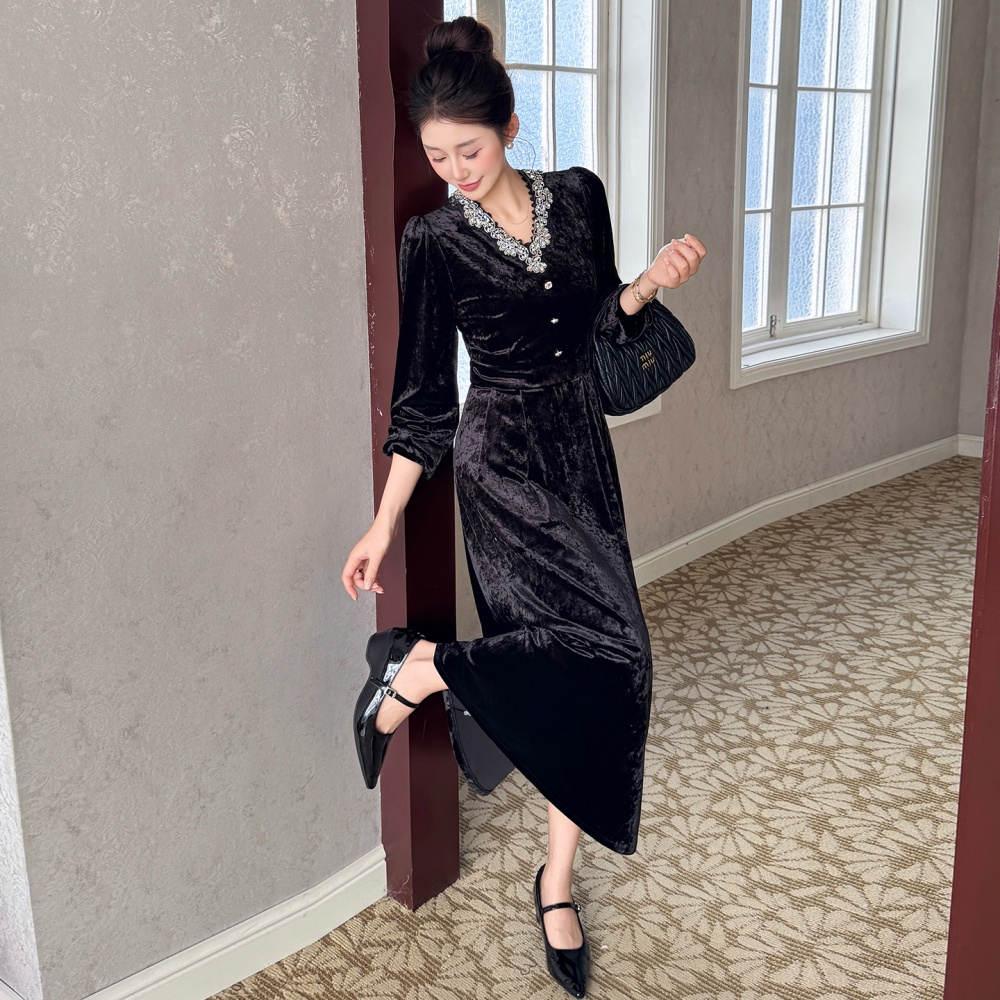 Slim tender autumn and winter temperament big skirt dress